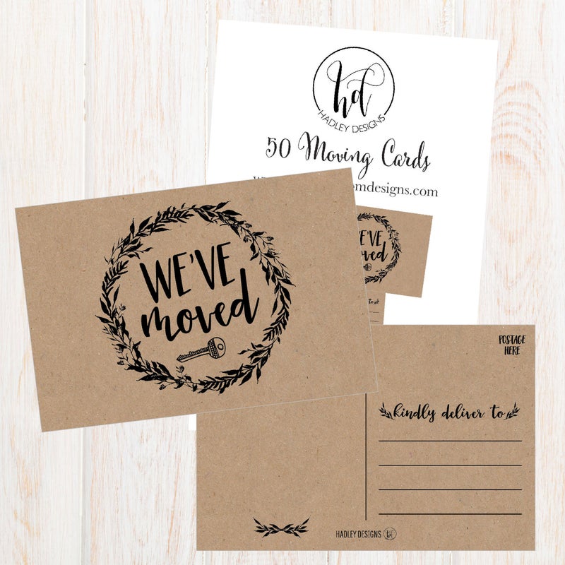 Hadley Designs Set of 50 Rustic Kraft We've Moved Postcards, Change of New Address Moving Announcements, House Warming Gifts, We Have Just Moved Note Cards, Pack of Real Estate Home Postcard - Image 5